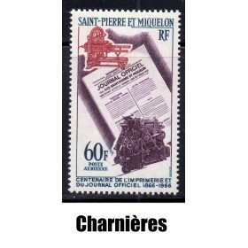 Timbre Saint Pierre poste aérienne 37 centenaire journal officiel neuf* 1966