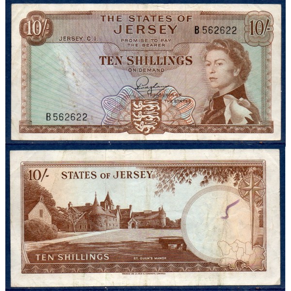 Jersey P.7a, TB ecrit Billet de 10 shillings 1963 manoir St Ouen