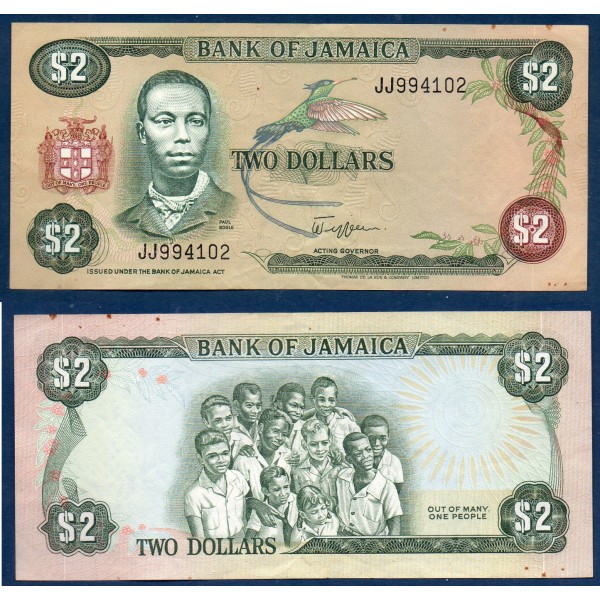 Jamaique P.65a, TTB Billet de 2 dollars 1982-1986 Paul Bogle