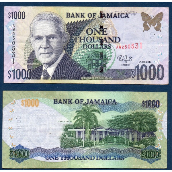 Jamaique P.86j, TTB Billet de 1000 dollars 2014 Michael Manley