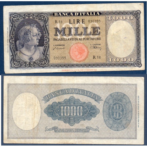 Italie P.82, TB Billet de 1000 Lire 1947 Sceau Italia