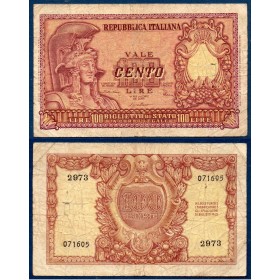 Italie P.92b, B Billet de 100 Lire 1951 Athena