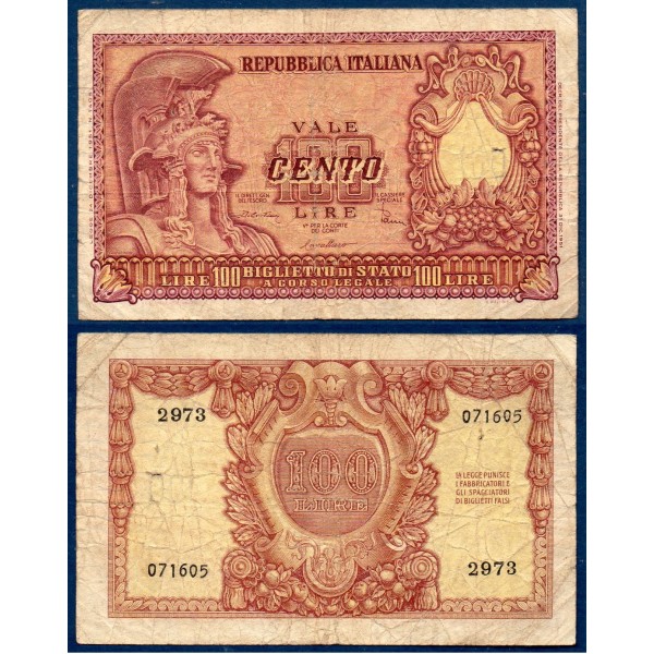 Italie P.92b, B Billet de 100 Lire 1951 Athena