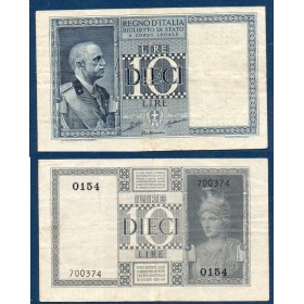 Italie P.25a, TB Billet de 10 Lire 1935-1938 Vittorio Emanuele III