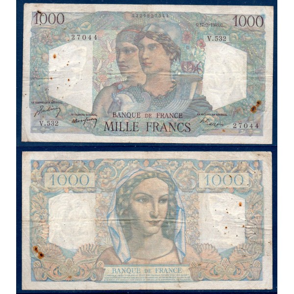 1000 Francs Minerve et Hercule, TB, 17.2.1949, Billet de la banque de France