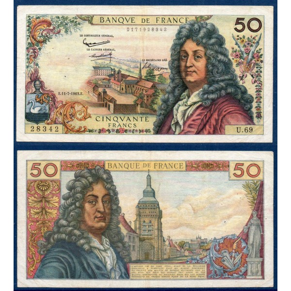 50 Francs Racine, TTB-, 11.7.1963 Billet de la banque de France