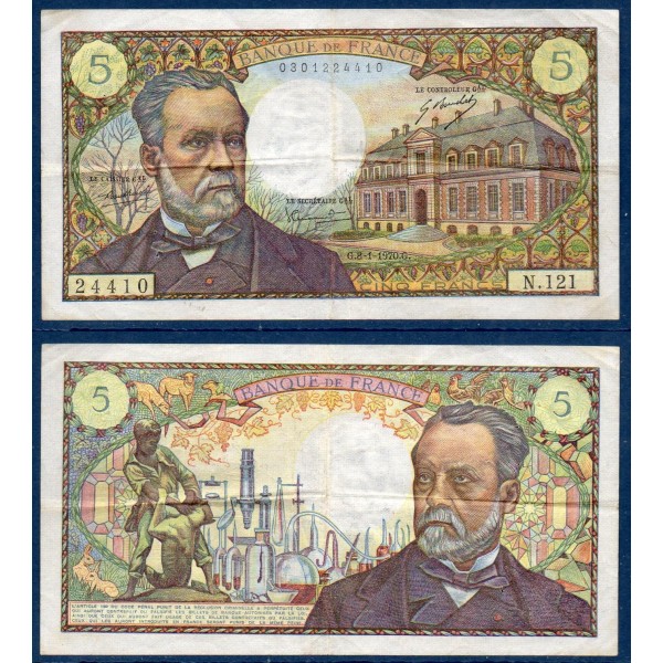 5 Francs Pasteur, TTB-, 8.1.1970, Billet de la banque de France