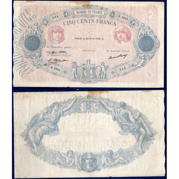 500 Francs Bleu et Rose, TB, 28.4.1932 Billet de la banque de France