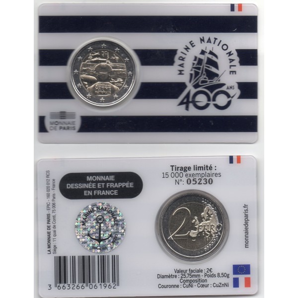 2 euro commémorative, France 2026, Marine Nationale,  BU Coin-card