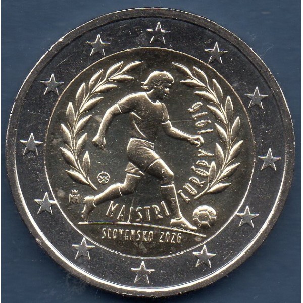 2 euro commémorative, Slovaquie 2026, Champion d'Europe de foot, UNC rouleaux