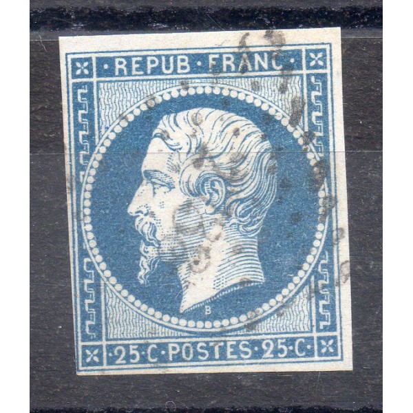 Timbre France Yvert No 10 Type Présidence 25c Bleu Oblitéré Petits Chiffres