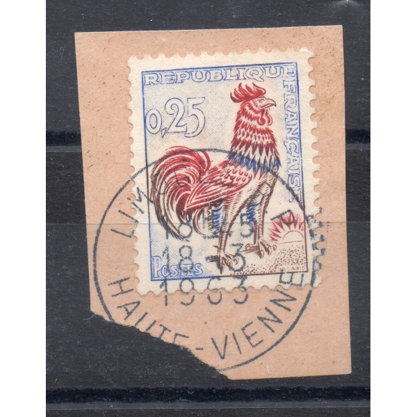 Timbre Yvert 1331d Coq Gaulois de Decaris Fluorescent oblitéré