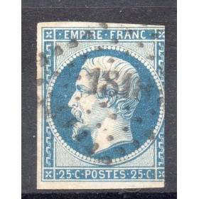 Timbre France Yvert No 15 Empire 25c Bleu laiteux Oblitéré petits chiffres