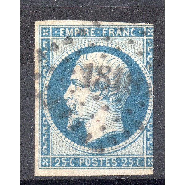 Timbre France Yvert No 15 Empire 25c Bleu laiteux Oblitéré petits chiffres