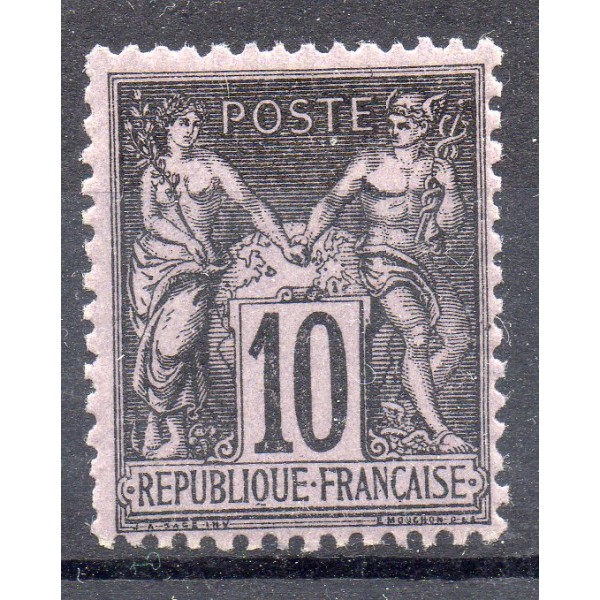 Timbre France Yvert No 103 Type I Sage 10c noir s. lilas Neuf ** sans charnière