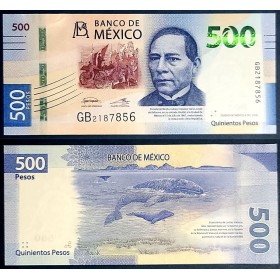 Mexique P.136b, Neuf, Billet de 500 pesos 2019 Benito Juarez