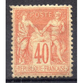 Timbre France Yvert No 94 Type II Sage 40c orange Neuf * avec trace de charnière