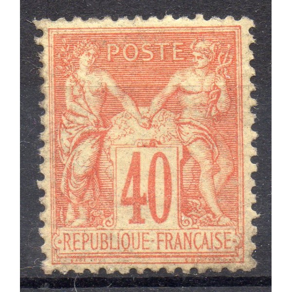 Timbre France Yvert No 94 Type II Sage 40c orange Neuf * avec trace de charnière