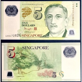 Singapour P.47d, neuf Billet de 5 Dollars 2005-2018