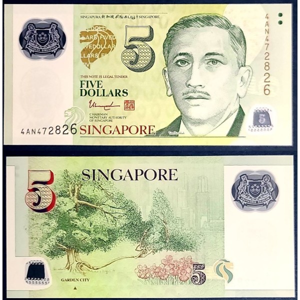 Singapour P.47d, neuf Billet de 5 Dollars 2005-2018