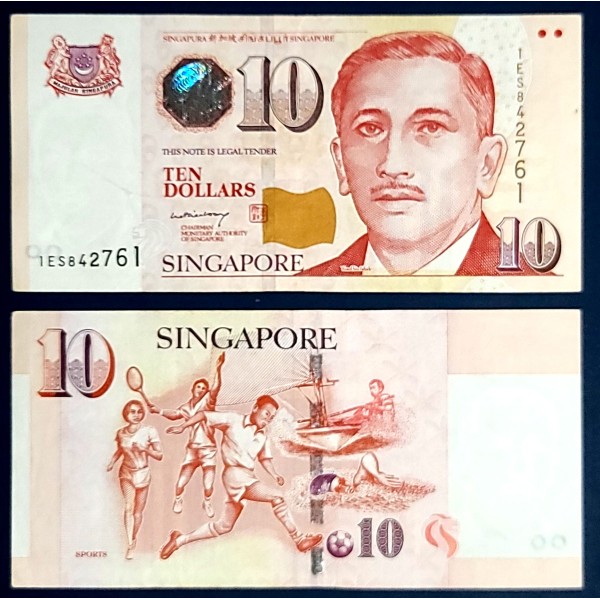 Singapour P.48a, TTB Billet de 10 Dollars 2005-2024 Football