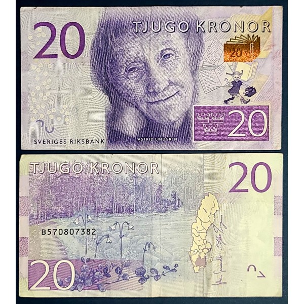 Suède P.69a, TTB Billet de 20 Kronor 2015 Astrid Lindgren