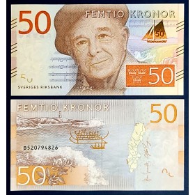 Suède P.70, neuf Billet de 50 Kronor 2015 ND Evert Taube