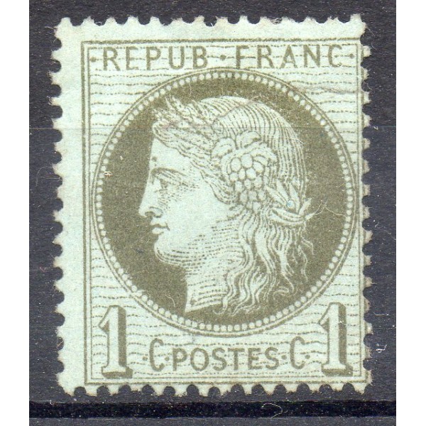 Timbre France Yvert No 50 Type Cérès 1c vert-olive Neuf * sur charnière