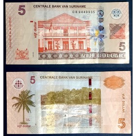 Suriname P.162c, TTB Billet de 5 Dollars 2020