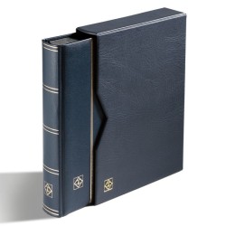 Classeur album pour timbres A4 premium, 64 pages noires, avec etui, couverture ouatinée en cuir