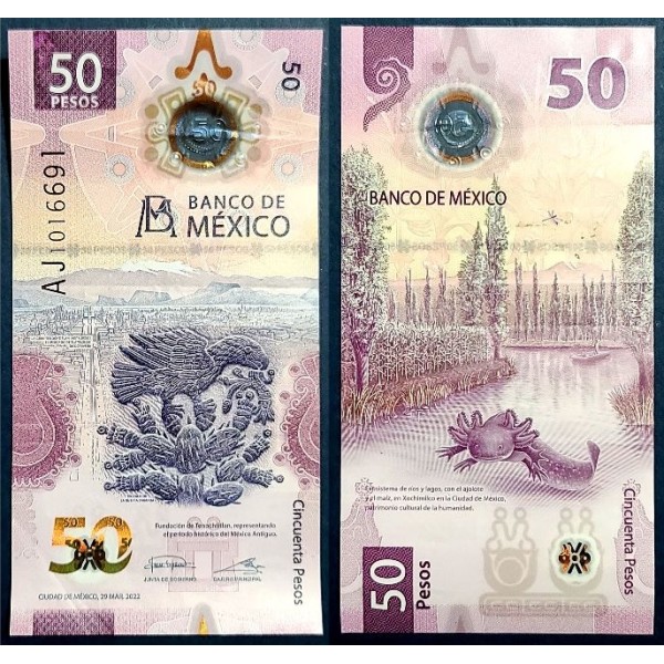Mexique P.133b, TTB Billet de 50 pesos 29.3.2022 Tenochtitlan