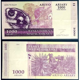 Madagascar P.89a, TTB, Billet de 1000 Ariary : 5000 Francs 2004 Sisal