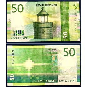 Norvège P.53, TTB Billet de 50 Kroner 2017 phare Utvær