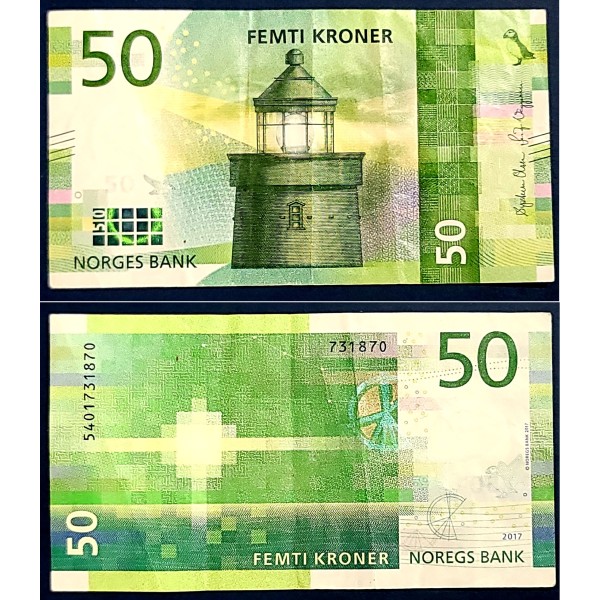 Norvège P.53, TTB Billet de 50 Kroner 2017 phare Utvær