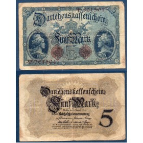 Allemagne P.47b, TB Billet de 5 Mark 1914 Germania