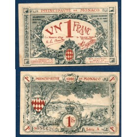 Monaco P.5a, TTB Billet de 1 franc 1920 Monte Carlo