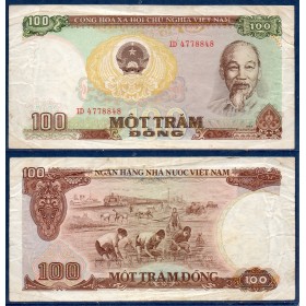 Viet-Nam Nord P.98a, TB Billet de 100 dong 1985 Rizière