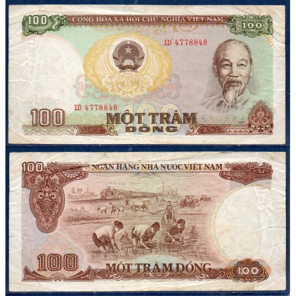Viet-Nam Nord P.98a, TB Billet de 100 dong 1985 Rizière