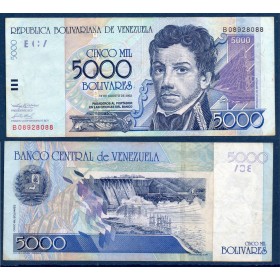 Venezuela P.84b, TTB Billet de 5000 Bolivares 2002 Francisco de Miranda