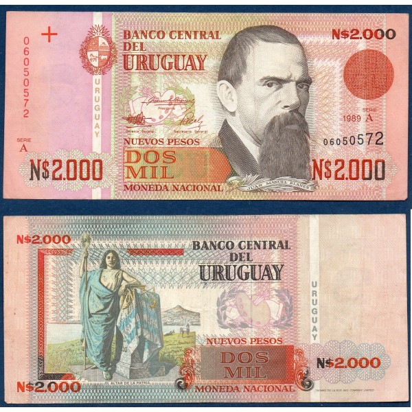 Uruguay P.68a, TTB Billet de 2000 Nv Pesos 1989 Juan Manuel Blanes