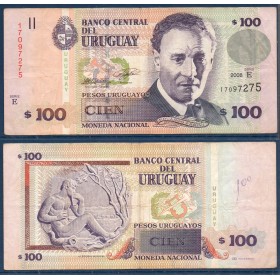 Uruguay P.88a, TTB écrit, Billet de 100 Pesos 2008 Eduardo Fabini