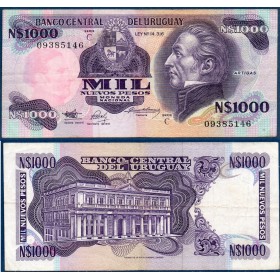 Uruguay P.64Aa, TTB Billet de 1000 Pesos 1991