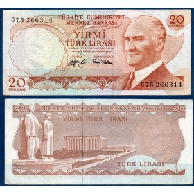 Turquie P.187a, TTB Billet de 20 Lira 1974 mausolée