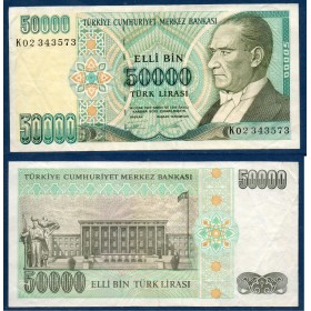 Turquie P.204, TTB Billet de 50000 Lira 1995-1999 banque centrale