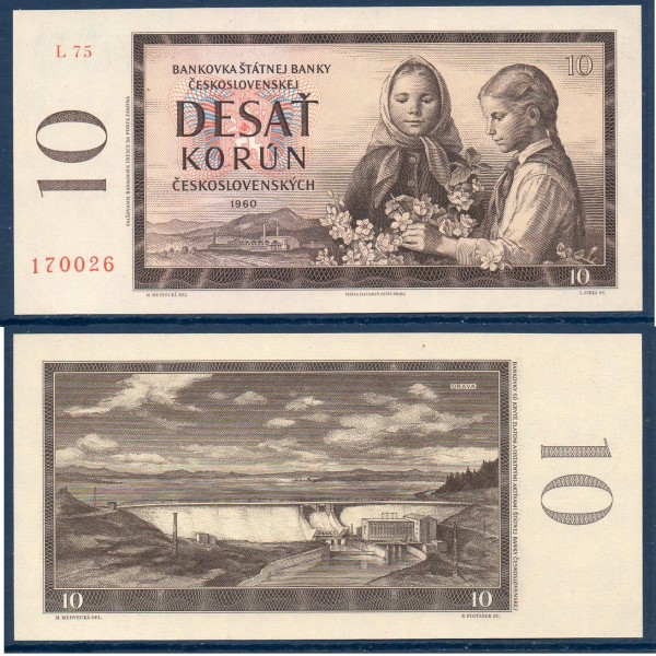 Tchécoslovaquie P.88e, neuf Billet de 10 Korun 1960 serie L