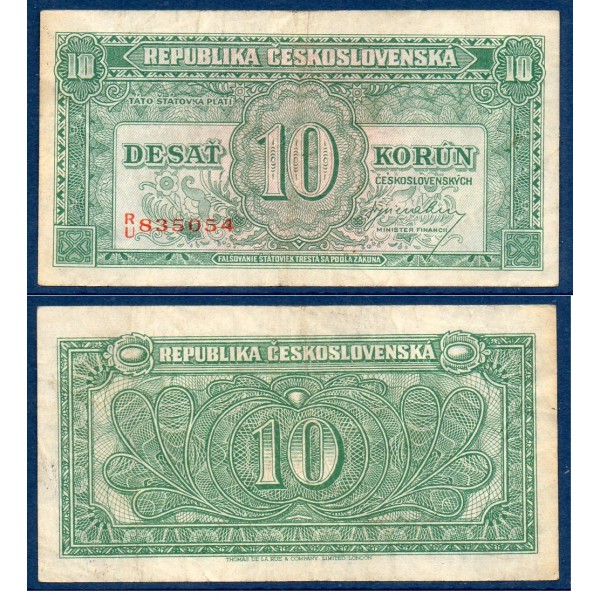 Tchécoslovaquie P.60a, TB Billet de 10 Korun 1945