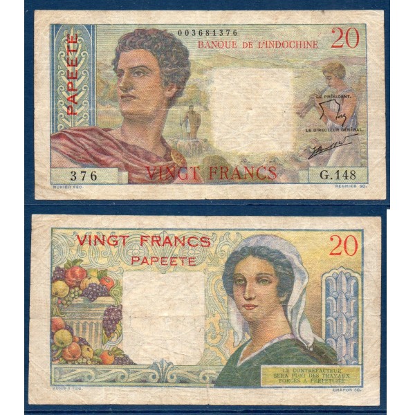 Tahiti P.21c, B Billet de 20 Francs 1963 flutiste papeete