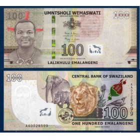 Swaziland P.42a, Spl Billet de 100 emalangénie 2017 Mswati III
