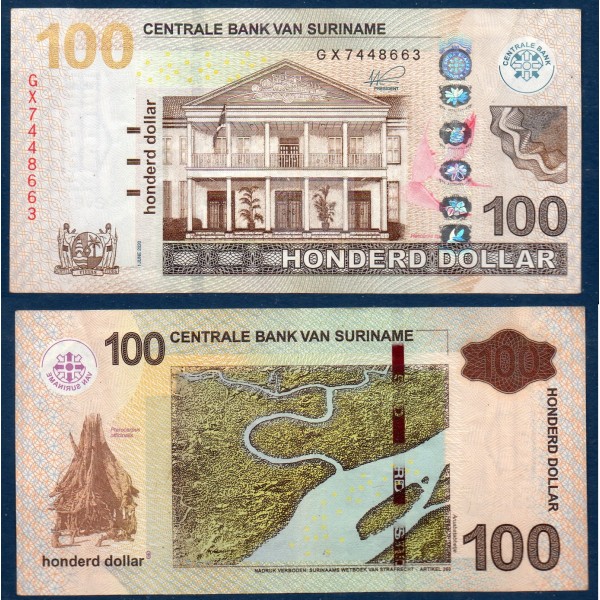 Suriname P.166e, TTB Billet de 100 Dollars 2020 Bloodwood