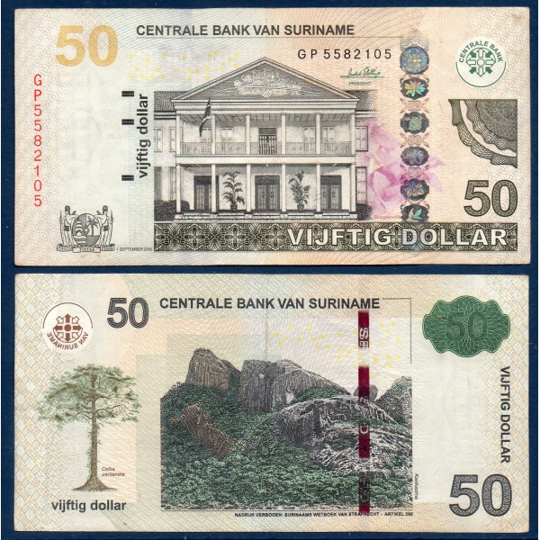 Suriname P.165a, TTB Billet de 50 Dollars 2010 Arbre Kapok
